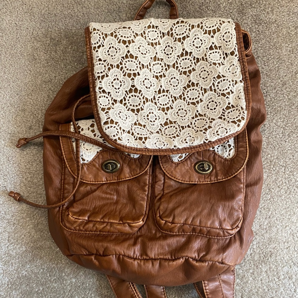 Brown Leather and Lace Backpack